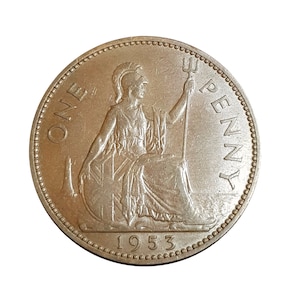 1953 One Penny Coin Great Britain From Queen Elizabeth II , Perfect for Birthdays ,Anniversary or Craft and Jewellery