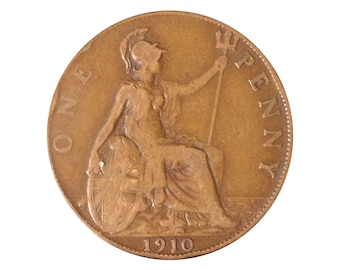 1910 One Penny Coin Great Britain From King Edward VII, Perfect for Birthdays ,Anniversary or Craft and Jewellery