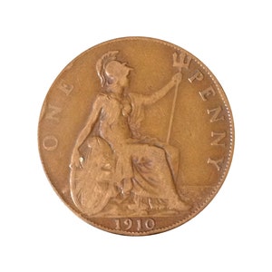 1910 One Penny Coin Great Britain From King Edward VII, Perfect for Birthdays ,Anniversary or Craft and Jewellery