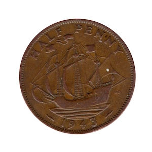 Penny moneta di 1943 metà con nave (Golden Hind), re George VI dal Regno Unito, perfetta per compleanni, anniversari e gioielli