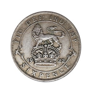 1922 Sixpence Coin Great Britain From King George V, Perfect for Birthdays , Anniversary or Craft and Jewellery