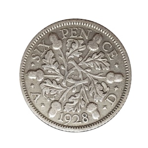 Moneta da sei penny del 1928 della Gran Bretagna da re Giorgio V, perfetta per compleanni, anniversari o artigianato e gioielli