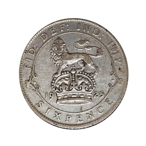 1925 Sixpence Coin Great Britain From King George V, Perfect for Birthdays , Anniversary or Craft and Jewellery