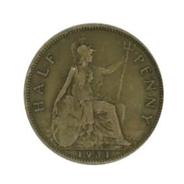 1931 Half Penny Coin With Britannia, King George V from the United kingdom, Perfect for Birthdays ,Anniversary and within Jewellery