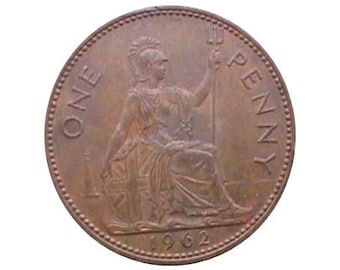 1962 One Penny Coin Great Britain From Queen Elizabeth II , Perfect for Birthdays ,Anniversary or Craft and Jewellery