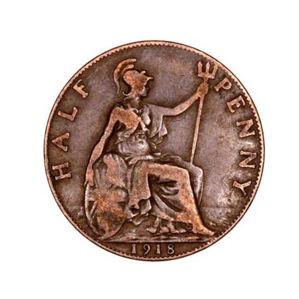 1918 Half Penny Coin With Britannia, King George V from the United kingdom, Perfect for Birthdays ,Anniversary and within Jewellery