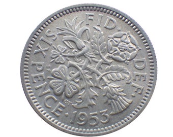 1953 Sixpence Coin Great Britain From Queen Elizabeth II, Perfect for Birthdays , Anniversary or Craft and Jewellery