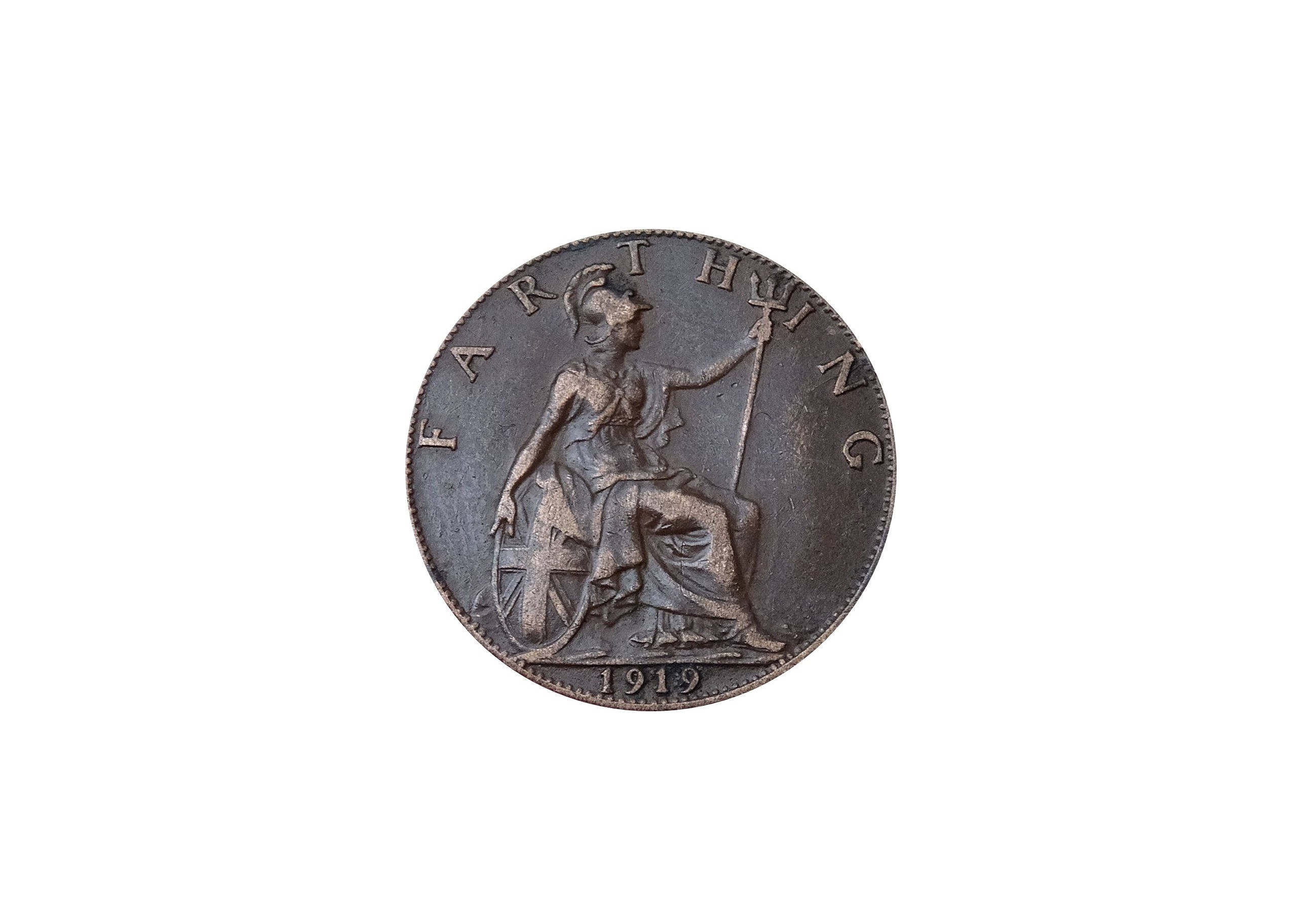 Image of 1919 Farthing Coin Featuring Britannia From The United Kingdom, Perfect For Birthdays , Anniversary & Within Jewellery