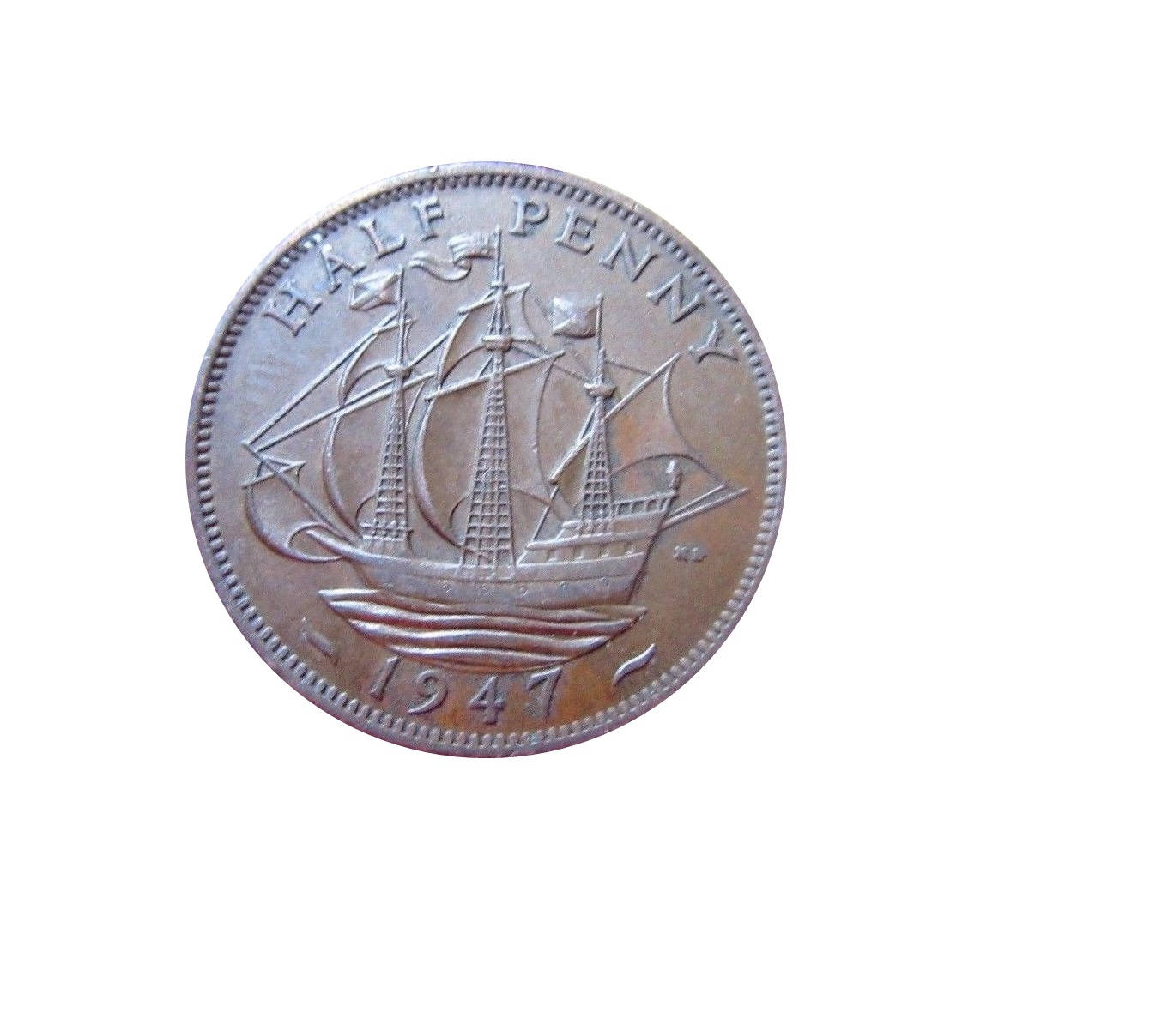 Image of 1947 Half Penny Coin With Ship | Golden Hind, King George Vi From The United Kingdom, Perfect For Birthdays , Anniversary & Jewellery