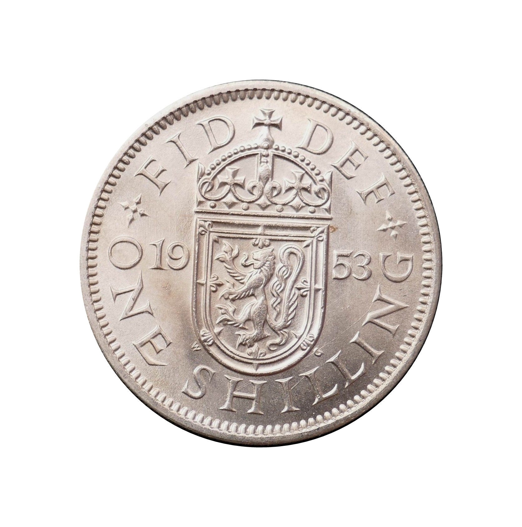 Image of 1953 Scottish Shilling Coin Great Britain From Queen Elizabeth 2nd, Perfect For Birthdays , Anniversary Or Craft & Jewellery