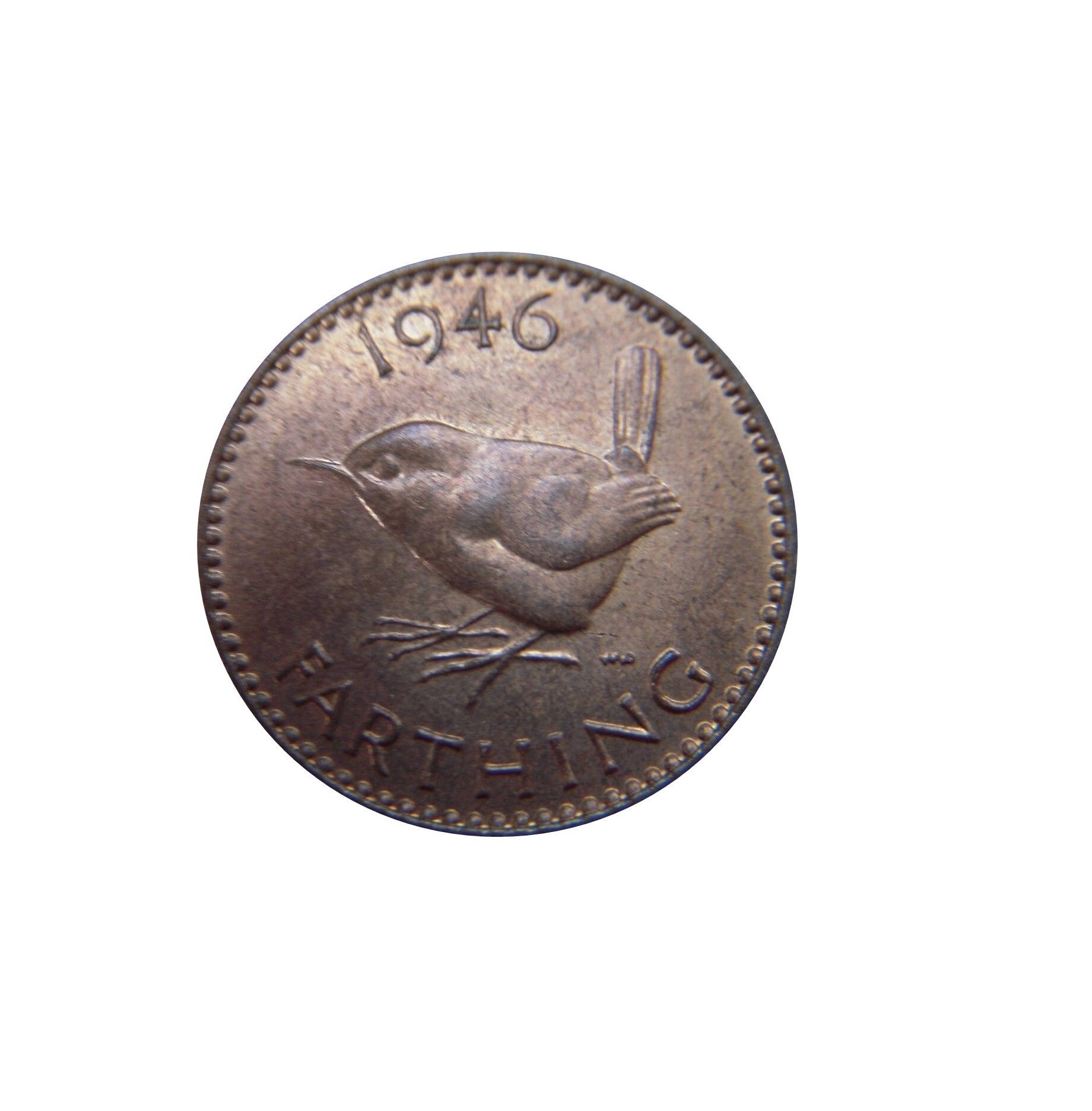 Image of 1946 Farthing Coin With A Wren From The United Kingdom, Perfect For Birthdays , Anniversary & Within Jewellery