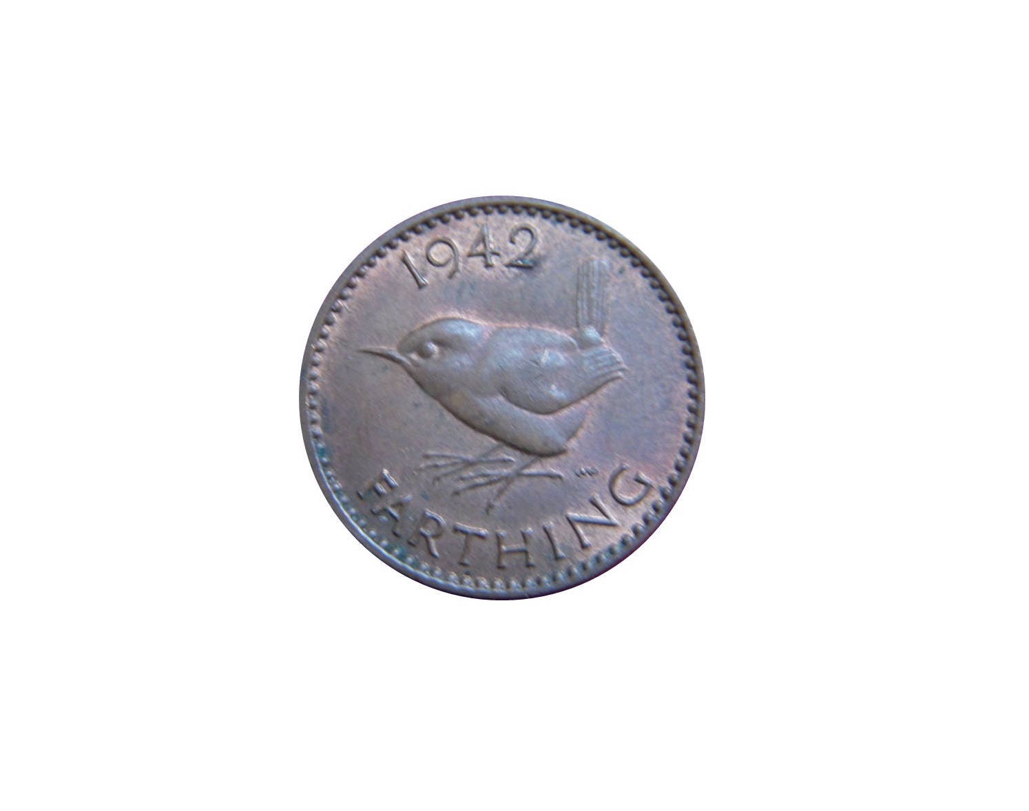 Image of 1942 Farthing Coin With A Wren From The United Kingdom, Perfect For Birthdays , Anniversary & Within Jewellery