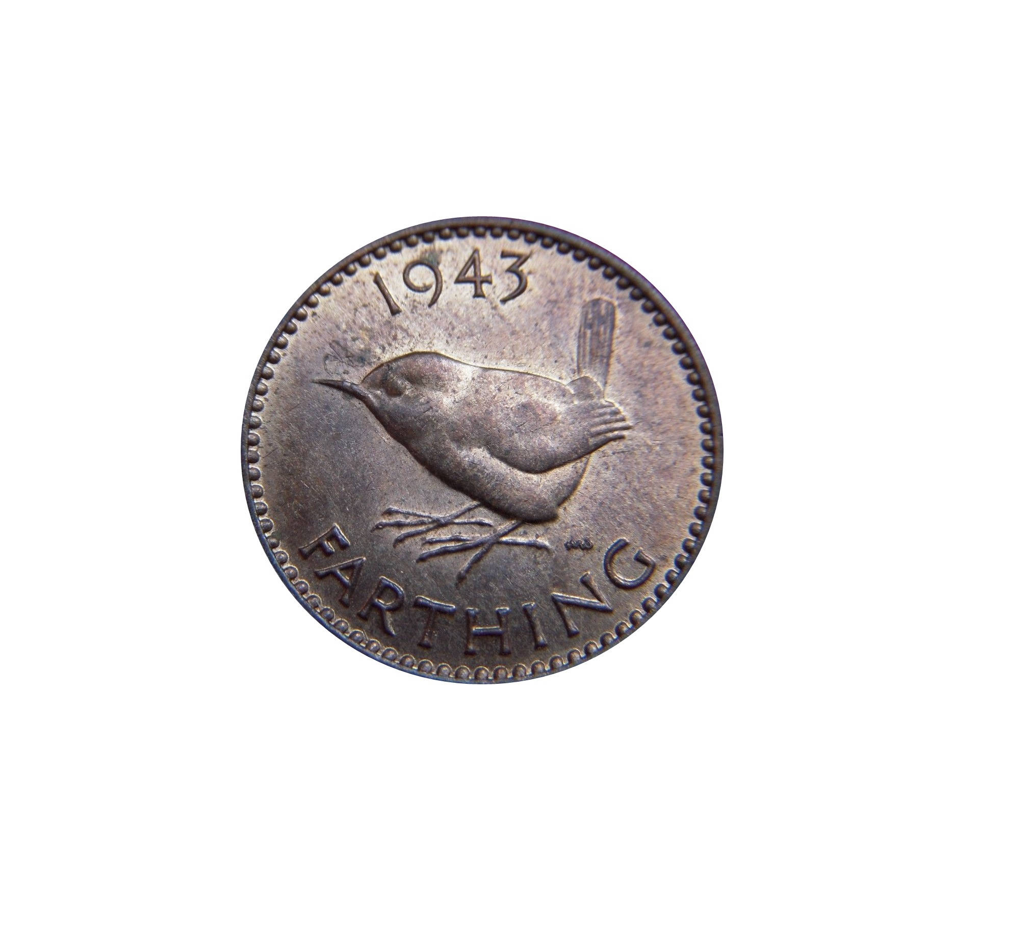 Image of 1943 Farthing Coin With A Wren From The United Kingdom, Perfect For Birthdays , Anniversary & Within Jewellery