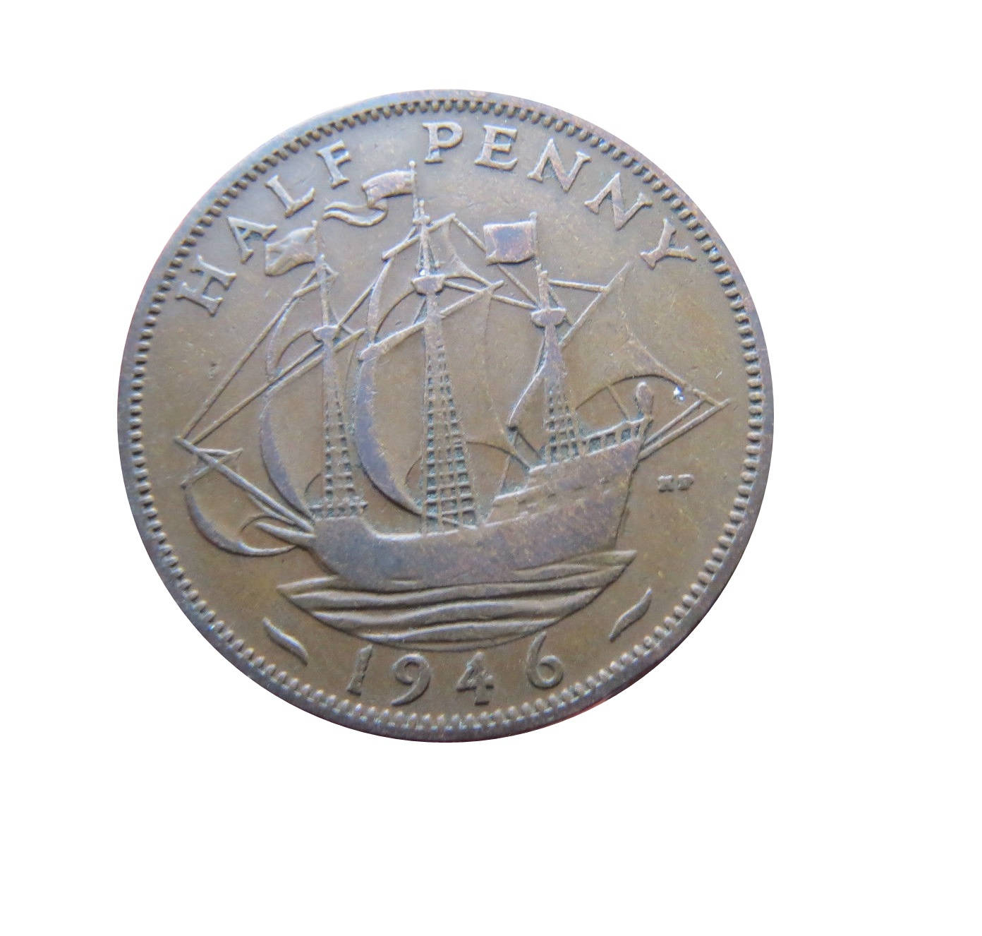 Image of 1946 Half Penny Coin With Ship | Golden Hind, King George Vi From The United Kingdom, Perfect For Birthdays , Anniversary & Jewellery