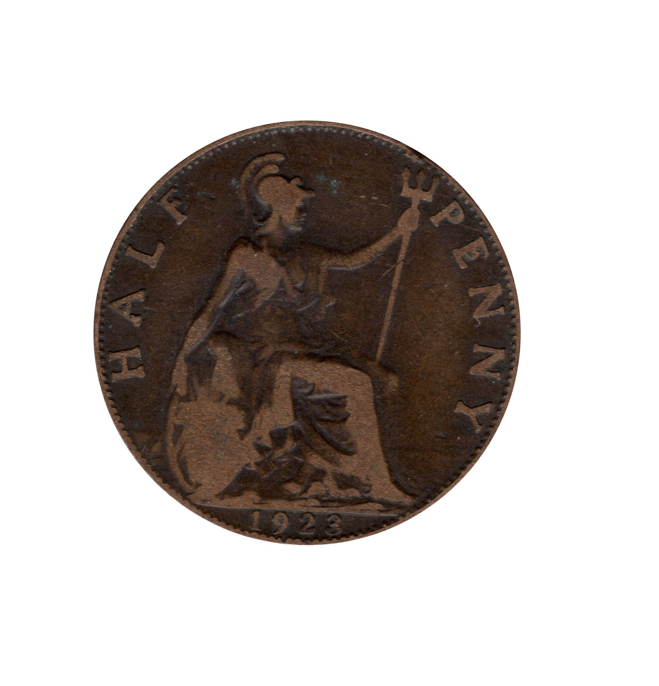 Image of 1923 Half Penny Coin With Britannia, King George V From The United Kingdom, Perfect For Birthdays , Anniversary & Within Jewellery