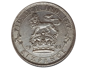 1926 Sixpence Coin Great Britain From King George V, Perfect for Birthdays , Anniversary or Craft and Jewellery