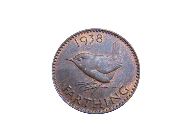 1938 farthing Coin With a Wren from the United kingdom, Perfect for Birthdays ,Anniversary and within Jewellery image 1