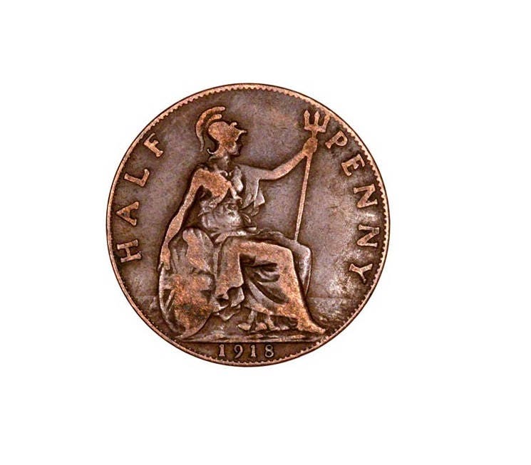 Image of 1918 Half Penny Coin With Britannia, King George V From The United Kingdom, Perfect For Birthdays , Anniversary & Within Jewellery