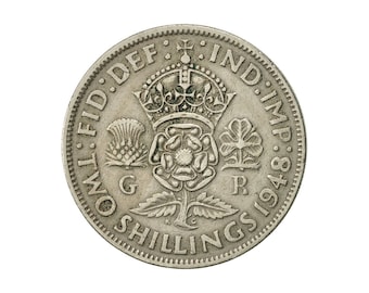 1948年発行のイギリスの2シリング硬貨（ジョージ6世発行）。誕生日