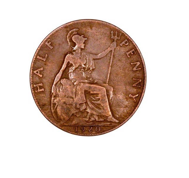 Image of 1920 Half Penny Coin With Britannia, King George V From The United Kingdom, Perfect For Birthdays , Anniversary & Within Jewellery