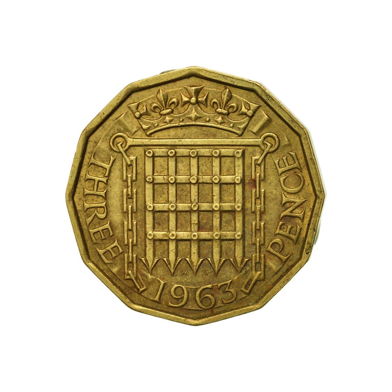 Image of Brass Threepence Coin 1963 United Kingdom Nickel Brass, Ideal Gift Or For Jewellery Craft Making Projects. Queen Elizabeth 2nd