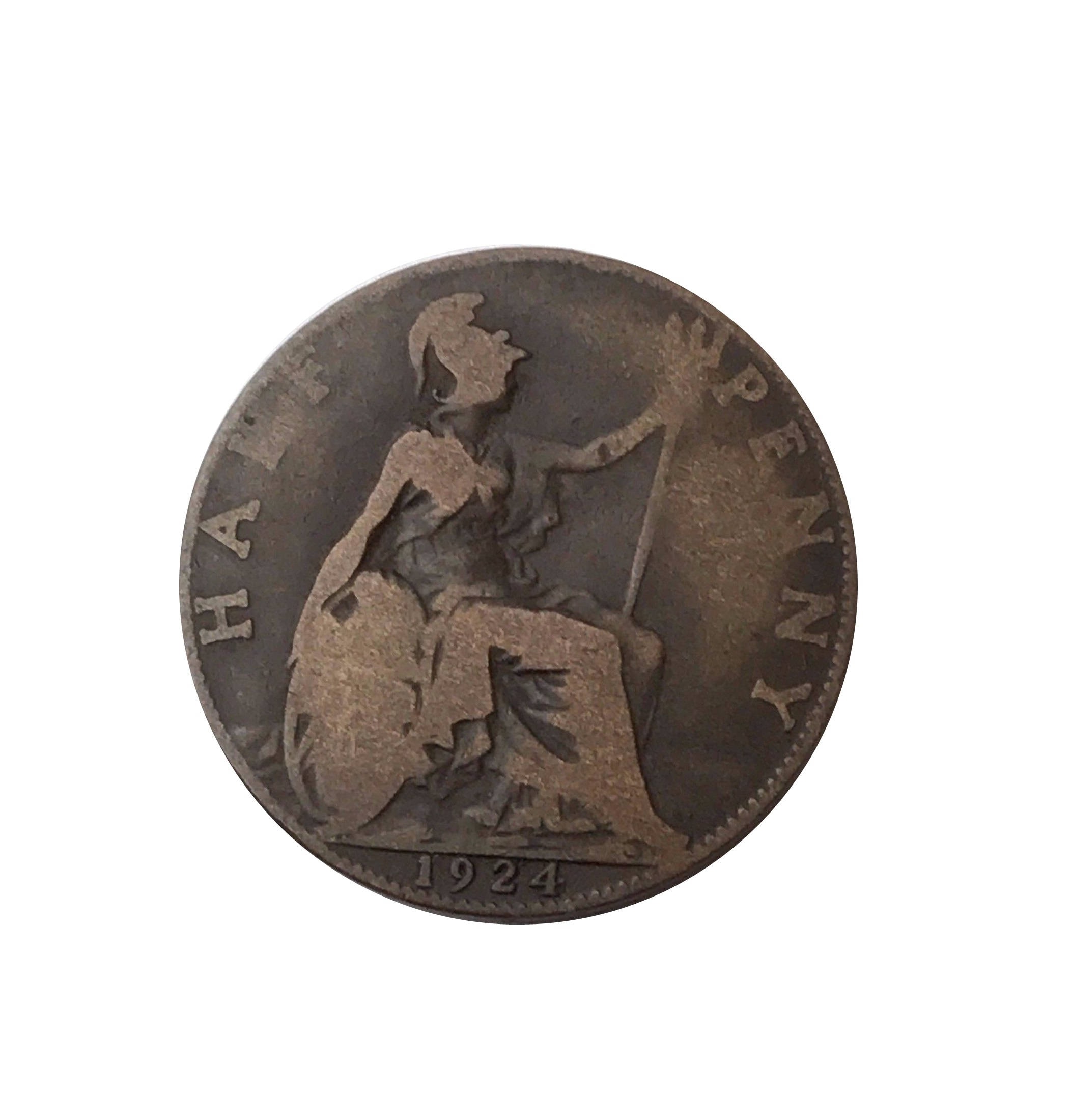 Image of 1924 Half Penny Coin With Britannia, King George V From The United Kingdom, Perfect For Birthdays , Anniversary & Within Jewellery