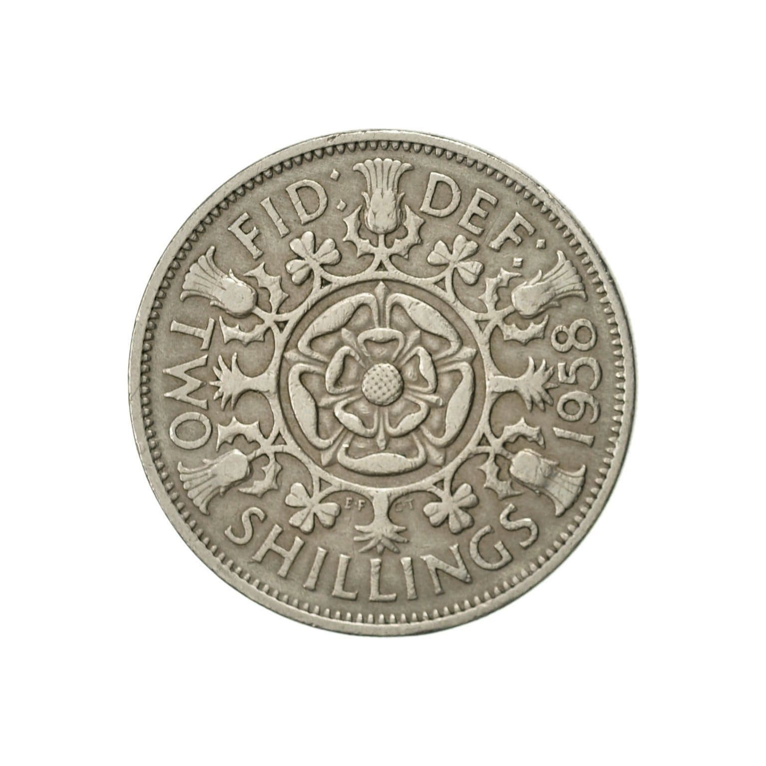 Image of 1958 Florin/Two Shilling Coin Great Britain From Queen Elizabeth 2nd, Perfect For Birthdays , Anniversary Or Craft & Jewellery