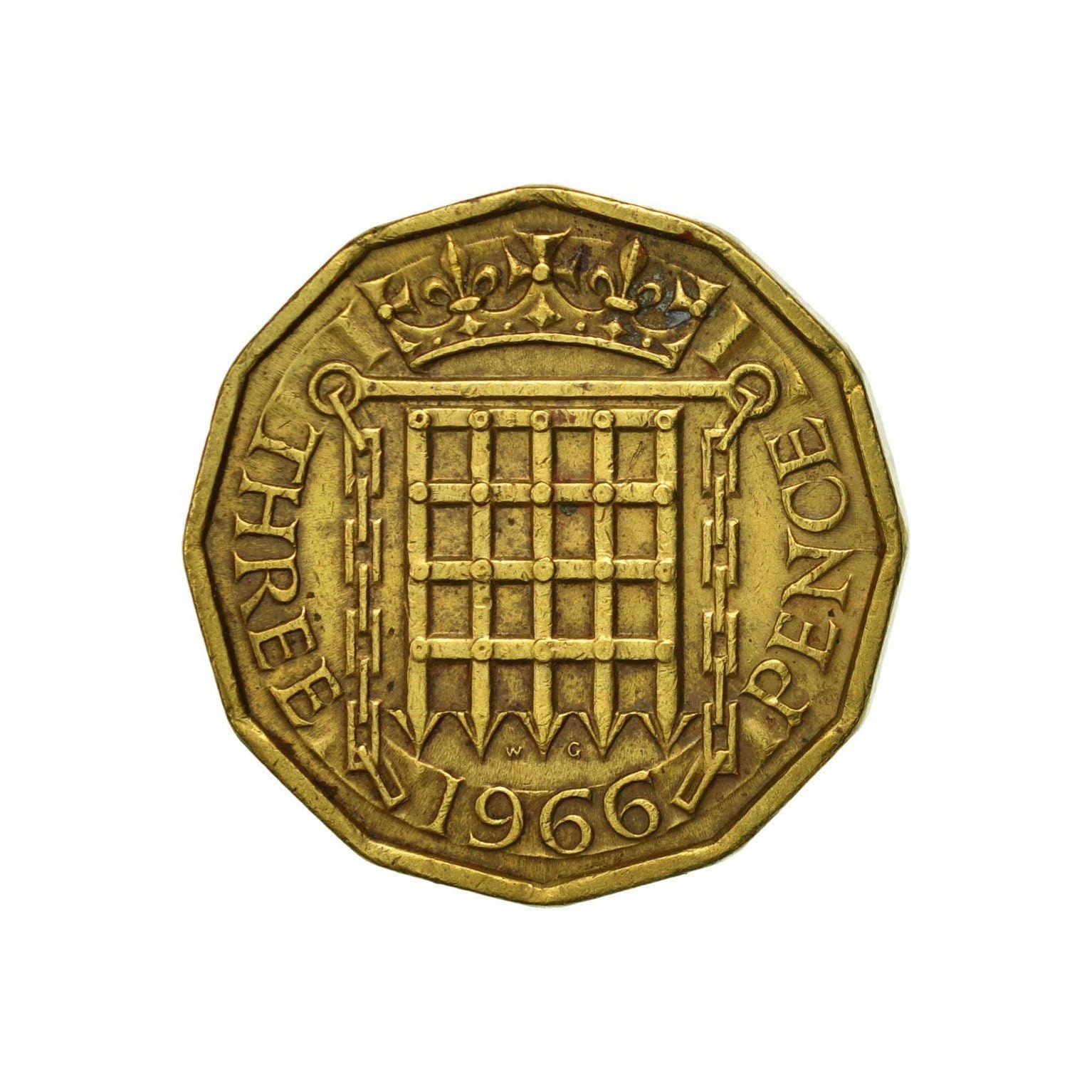 Image of Brass Threepence Coin 1966 United Kingdom Nickel Brass, Ideal Gift Or For Jewellery Craft Making Projects. Queen Elizabeth 2nd