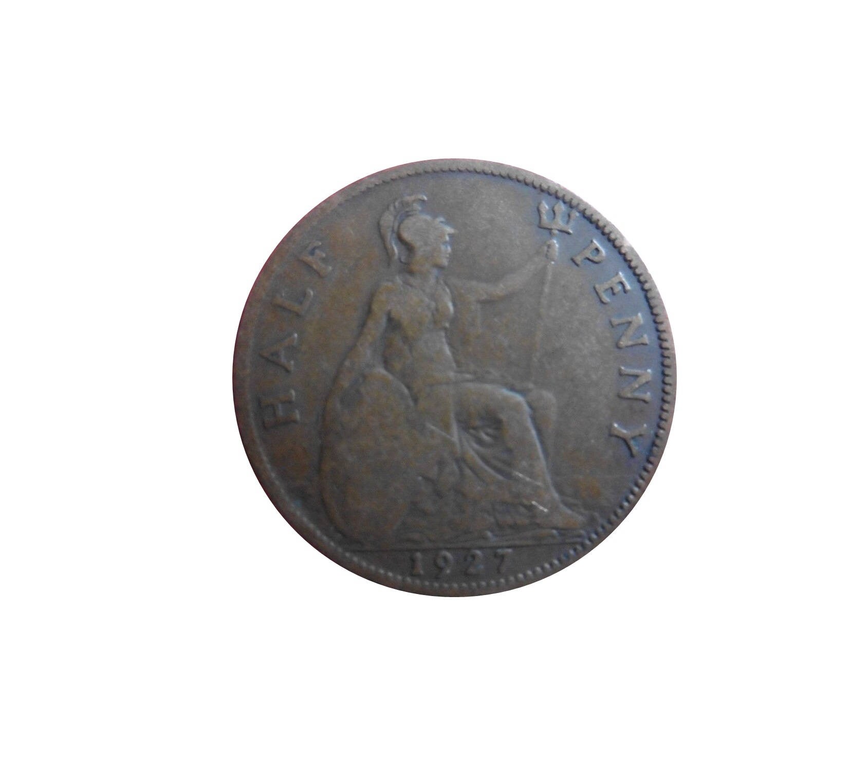 Image of 1927 Half Penny Coin With Britannia, King George V From The United Kingdom, Perfect For Birthdays , Anniversary & Within Jewellery