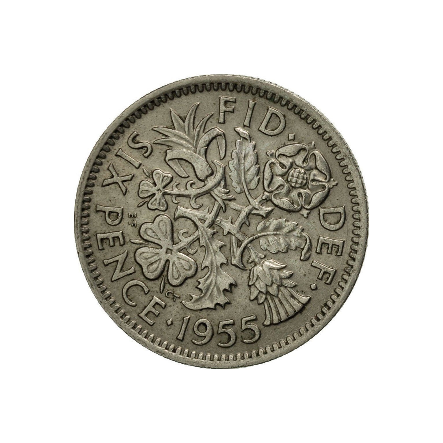 Image of 1955 Sixpence Coin Great Britain From Queen Elizabeth Ii, Perfect For Birthdays , Anniversary Or Craft & Jewellery