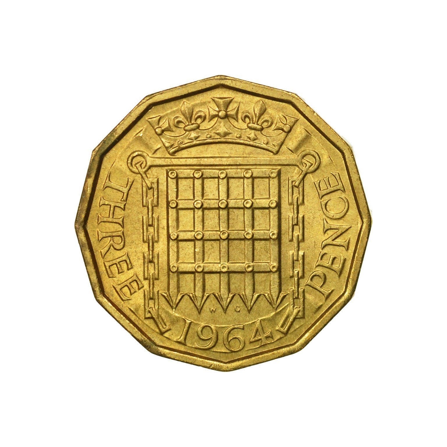 Image of Brass Threepence Coin 1964 United Kingdom Nickel Brass, Ideal Gift Or For Jewellery Craft Making Projects. Queen Elizabeth 2nd