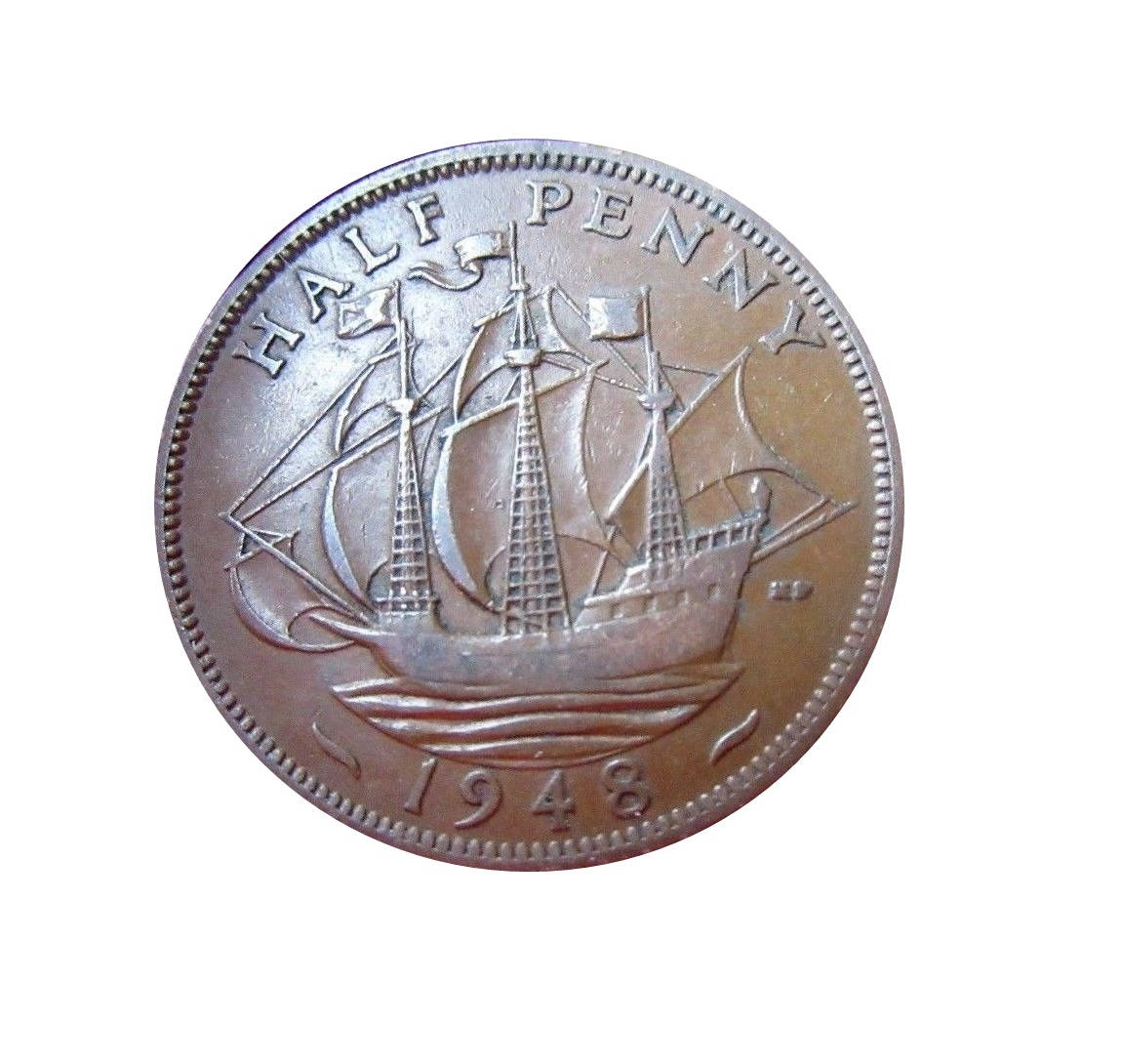 Image of 1948 Half Penny Coin With Ship | Golden Hind, King George Vi From The United Kingdom, Perfect For Birthdays , Anniversary & Jewellery
