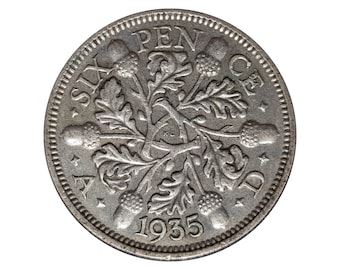 1935 Sixpence Coin Great Britain From King George V, Perfect for Birthdays , Anniversary or Craft and Jewellery