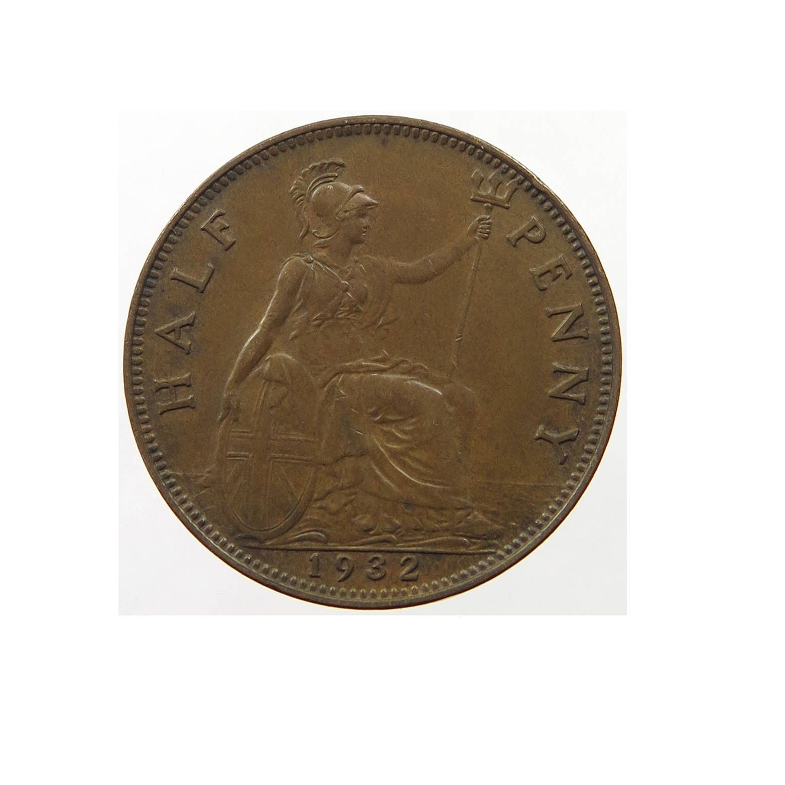 Image of 1932 Half Penny Coin With Britannia, King George V From The United Kingdom, Perfect For Birthdays , Anniversary & Within Jewellery