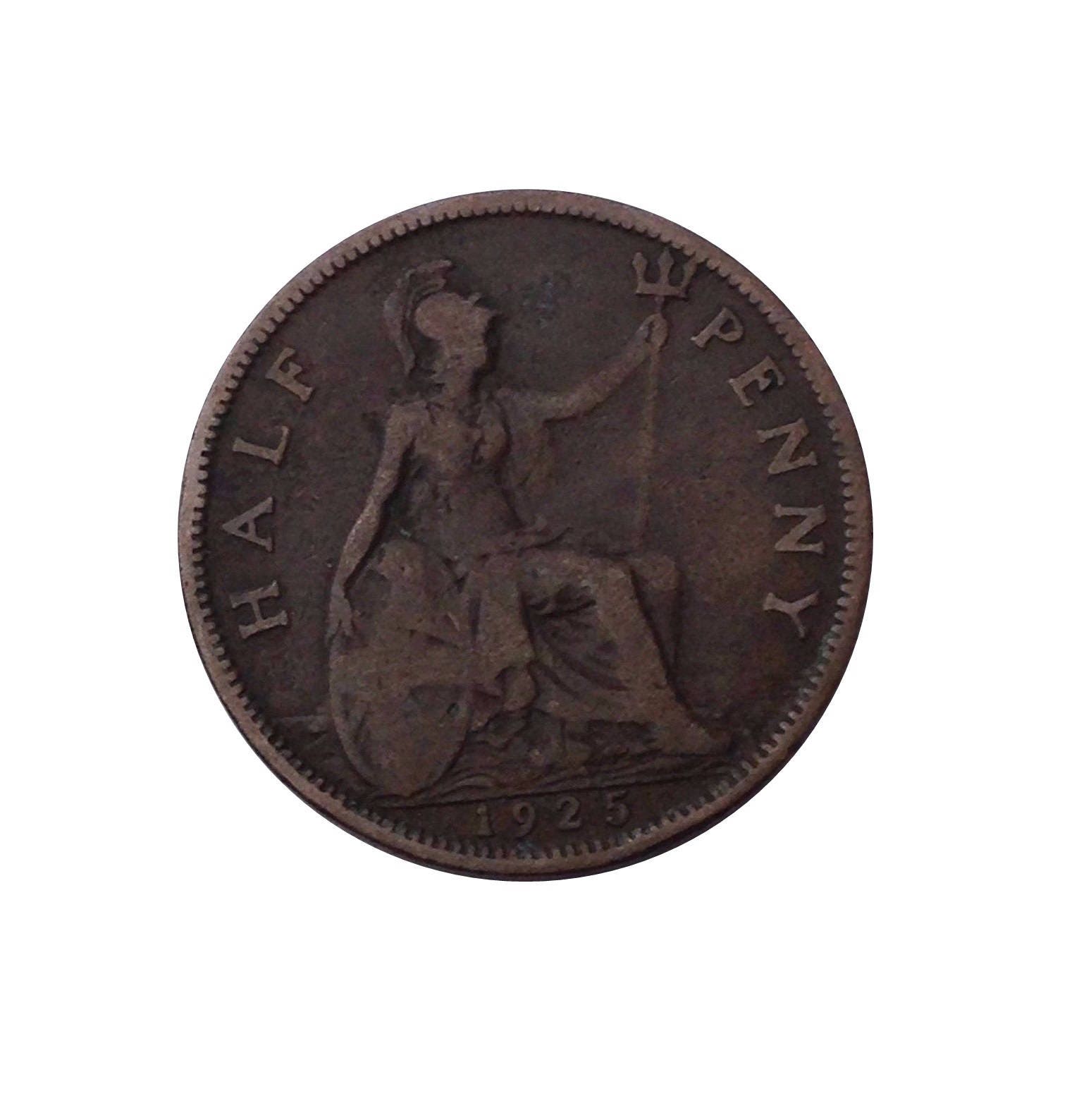 Image of 1925 Half Penny Coin With Britannia, King George V From The United Kingdom, Perfect For Birthdays , Anniversary & Within Jewellery