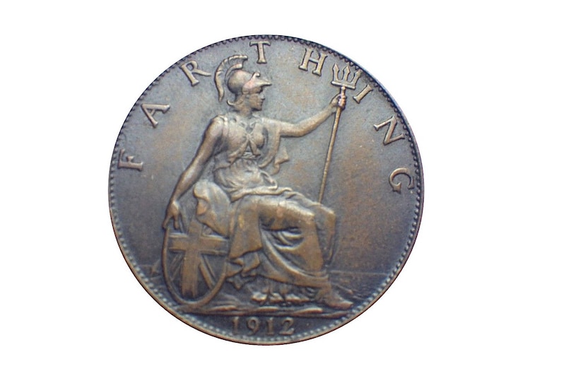 1912 farthing Coin featuring Britannia from the United kingdom, Perfect for Birthdays ,Anniversary and within Jewellery image 1