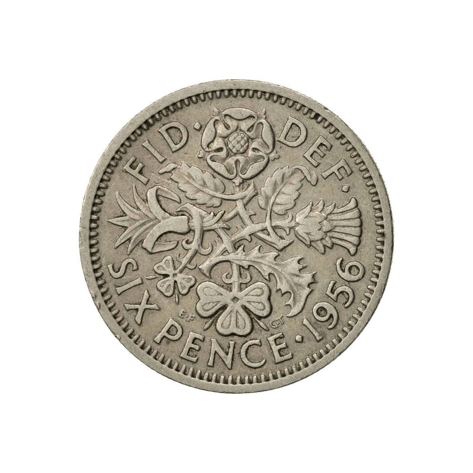 Image of 1956 Sixpence Coin Great Britain From Queen Elizabeth Ii, Perfect For Birthdays , Anniversary Or Craft & Jewellery