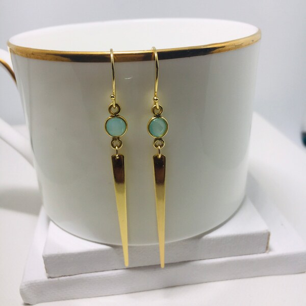 Dagger gold filled earrings with chalcedony gemstones