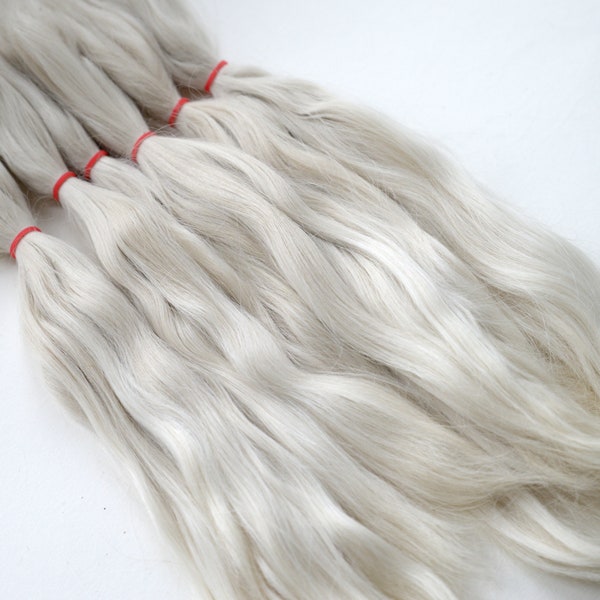 Suri Alpaca: Combed doll hair, White, 20-30 cm  8"-11"