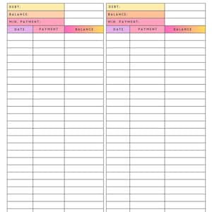 Debt tracker, financial planner, snowball printable.