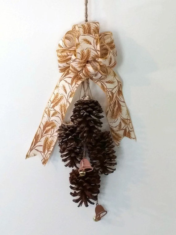 Decorative Pine Cone Door Hanger With Autumn Wheat Bow Etsy