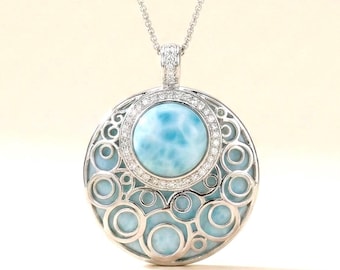 Natural Larimar Necklace 925 Sterling Silver Gemstone Pendant Jewelry for Women, Handmade Natural Blue Stone Gift Necklace Free Shipping