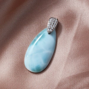 LARIMAR NECKLACE Pendant, CURB Chain Necklace, Larimar Gemstones, Unique Style Larimar Necklace In 925 Sterling Silver Gift for Her, Sale