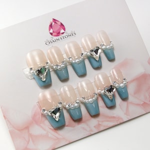 Blue Coffin Gem Press-On Nails: Crystal Diamond Deco Nails