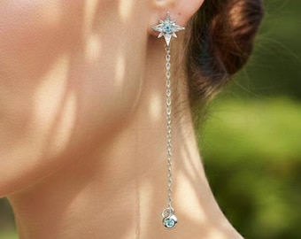 Sterling Silver Cubic Zirconia Drop Earrings for Women, Elegant Dangle Crystal Earrings, Bridal Jewelry Gift, Sparkling Handmade Earrings