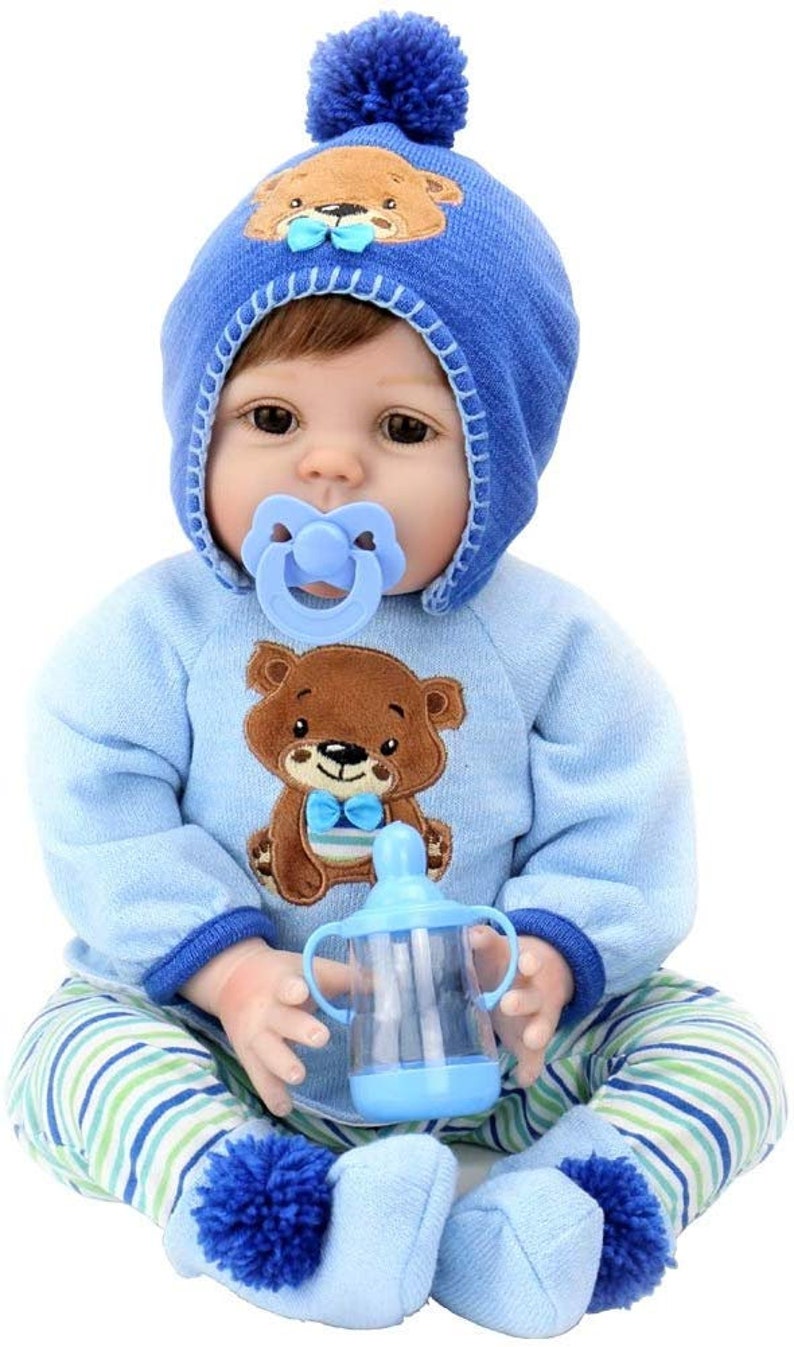 Vinyl Reborn Baby Toddler Girl Doll 22 Inches Vintage Toy Full Limbs Realistic Lifelike Handmade Toys Detail Clothes Bottle Gift For Kids