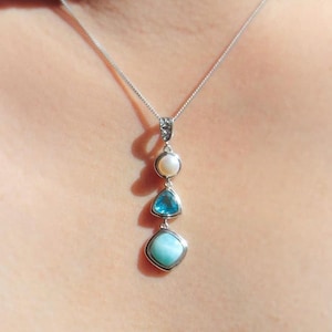 NATURAL LARIMAR, LARIMAR Pendant, Larimar Necklace, Silver Gemstone Necklace, 925 Sterling Silver, Pearl Necklace, Topaz Necklace, Her Gift