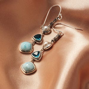 LARIMAR EARRINGS, TOPAZ Earring, Larimar Earrings, Pearl Earrings, Silver Earrings, Gemstone Earrings, Natural Larimar, Gift for Her