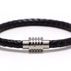 LEATHER BRACELET MEN, Magnetic Clasp, Stylish Men&#39;s Leather And Stainless Steel Bracelet - Perfect Accessory For Any Outfit