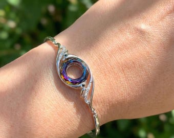 Eco Friendly Bracelet With Swarovski Crystal Silver Tone Upcycled Jewelry Gift For Her Handmade Sustainable Sparkling Bracelet